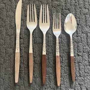 Vintage Interpur Japan MCM Stainless Flatware Synthetic Wood (5pcs)